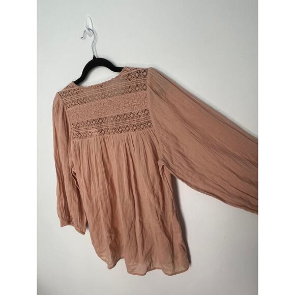 Joie Boho Peasant Blouse Women S Pink Crochet Lace Gauze Cotton Top - Picture 5 of 8